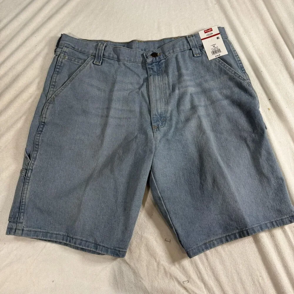 Wrangler‎ Five Star Shorts Mens 36 Blue Denim Carpenter 10 In Inseam Stretch